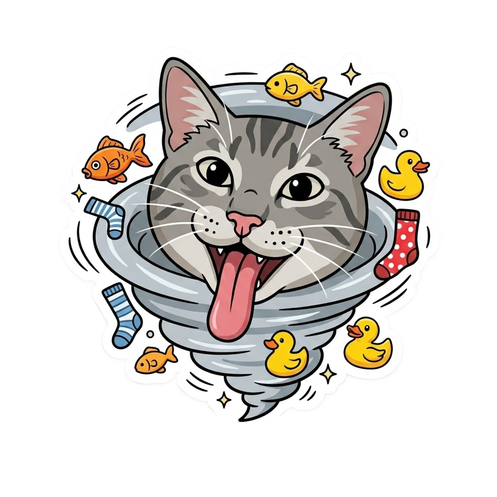 cartoon tornado cat sticker